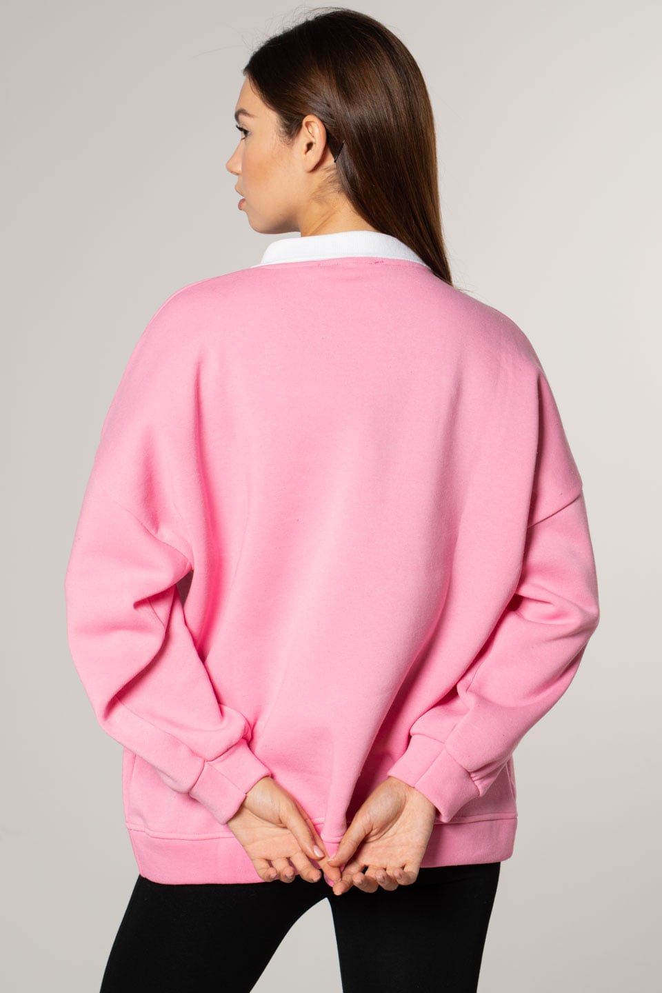 Newport Baskılı Gömlek Yaka Sweatshirt-Ş.Pembe