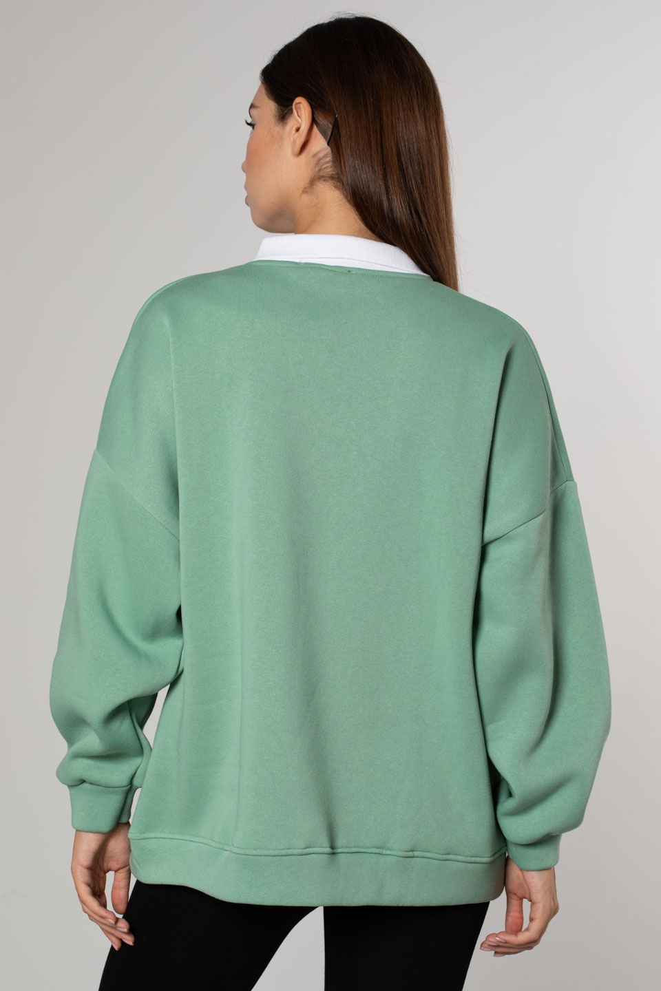 Newport Baskılı Gömlek Yaka Sweatshirt-Mint