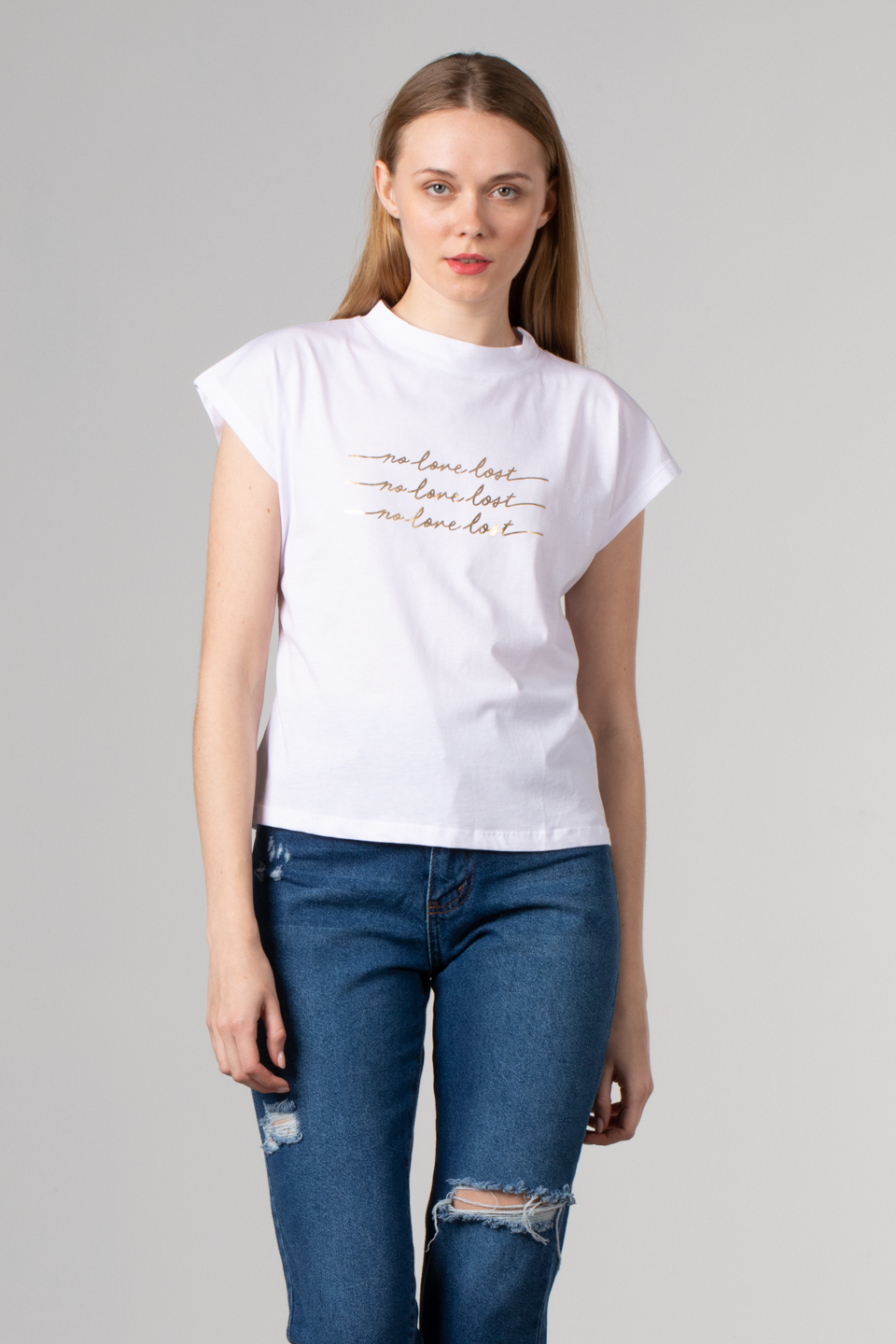 No love lost baskılı t-shırt-4217 Beyaz