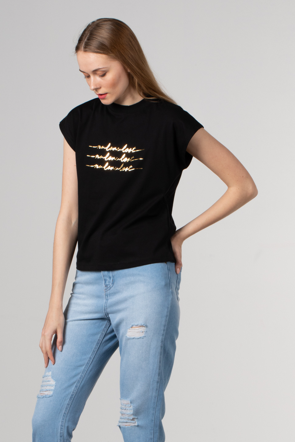 No love lost baskılı t-shırt-4217 Siyah