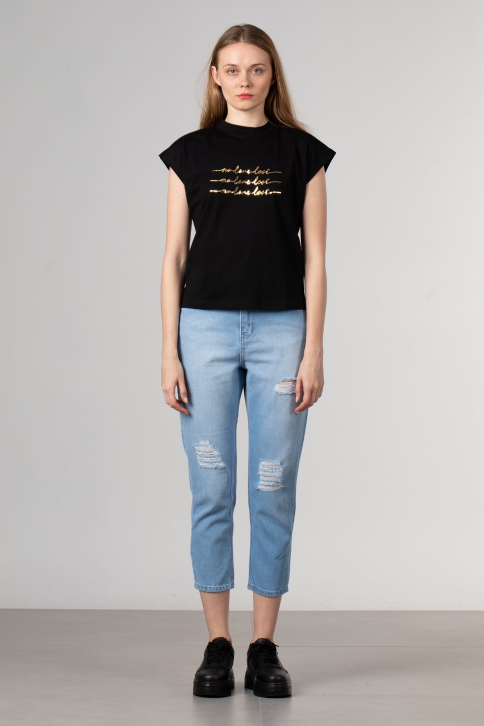 No love lost baskılı t-shırt-4217 Siyah
