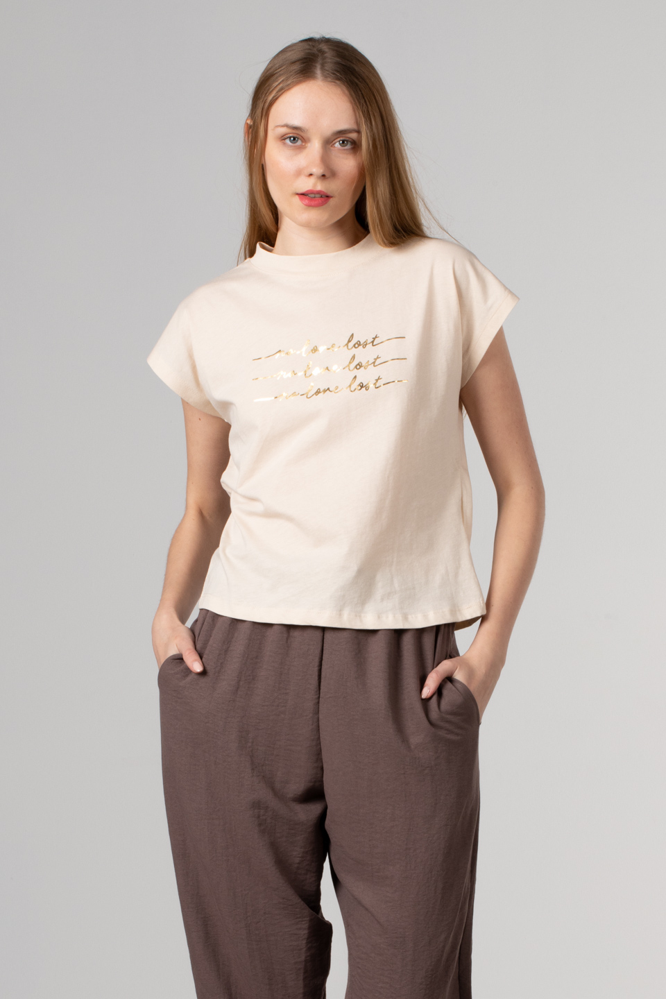 No love lost baskılı t-shırt-4217 Taş