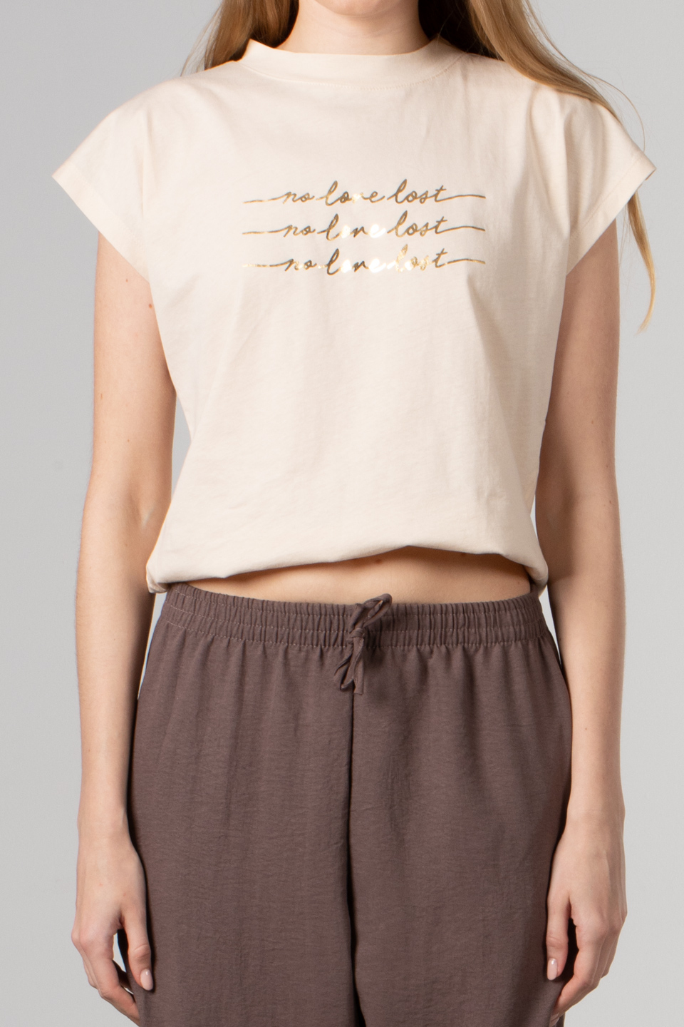 No love lost baskılı t-shırt-4217 Taş