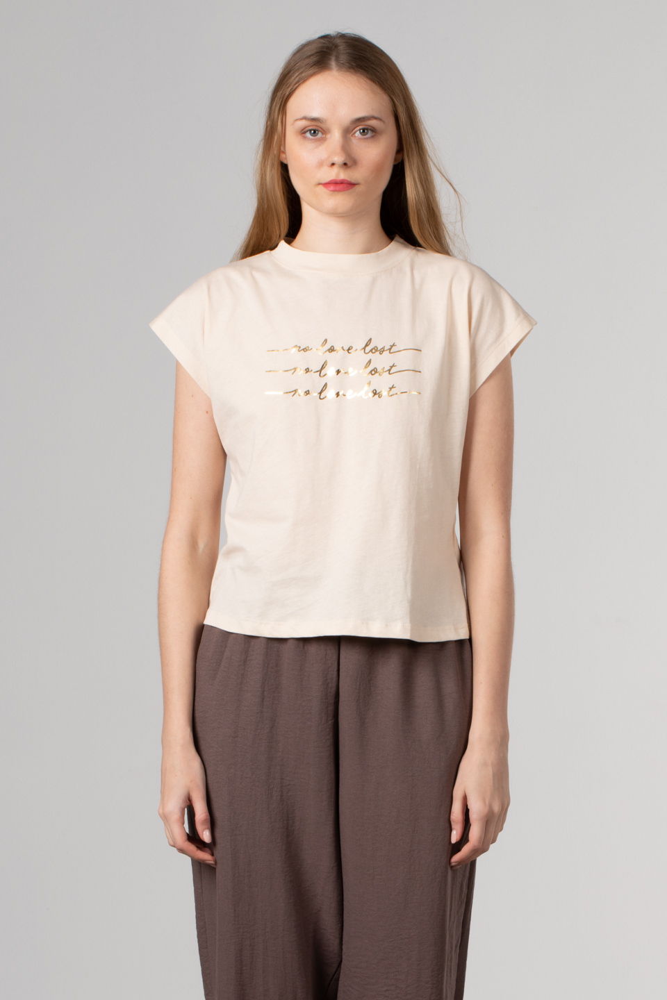 No love lost baskılı t-shırt-4217 Taş