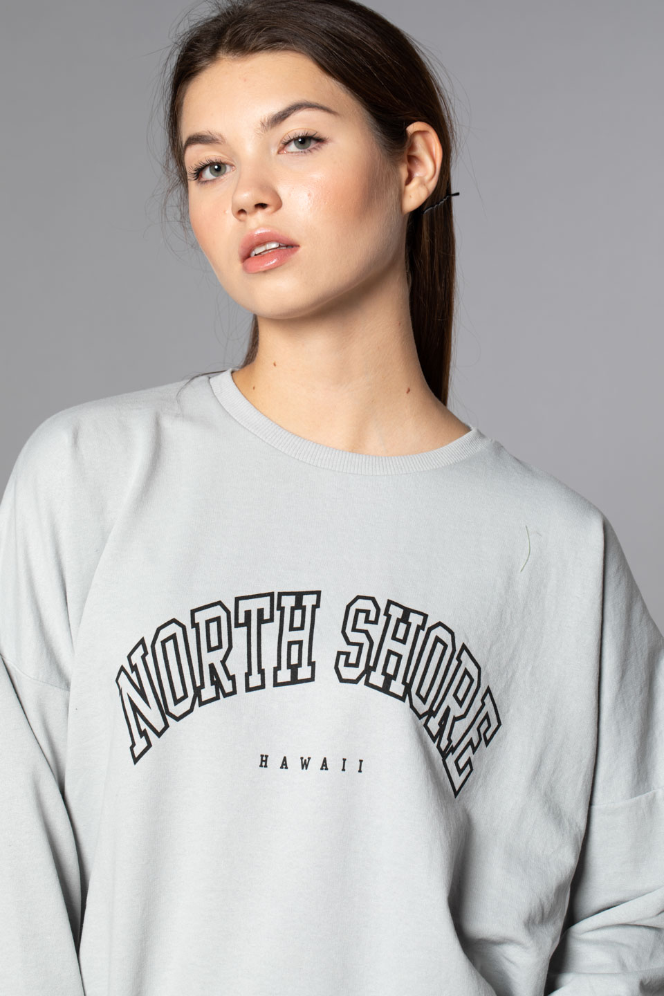 North Shore Baskılı Sweatshirt-B.Gri