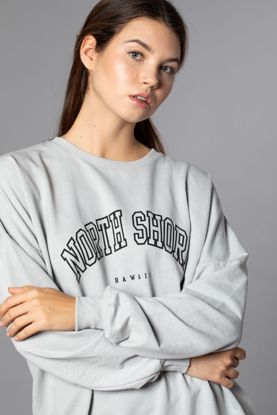 North Shore Baskılı Sweatshirt-B.Gri