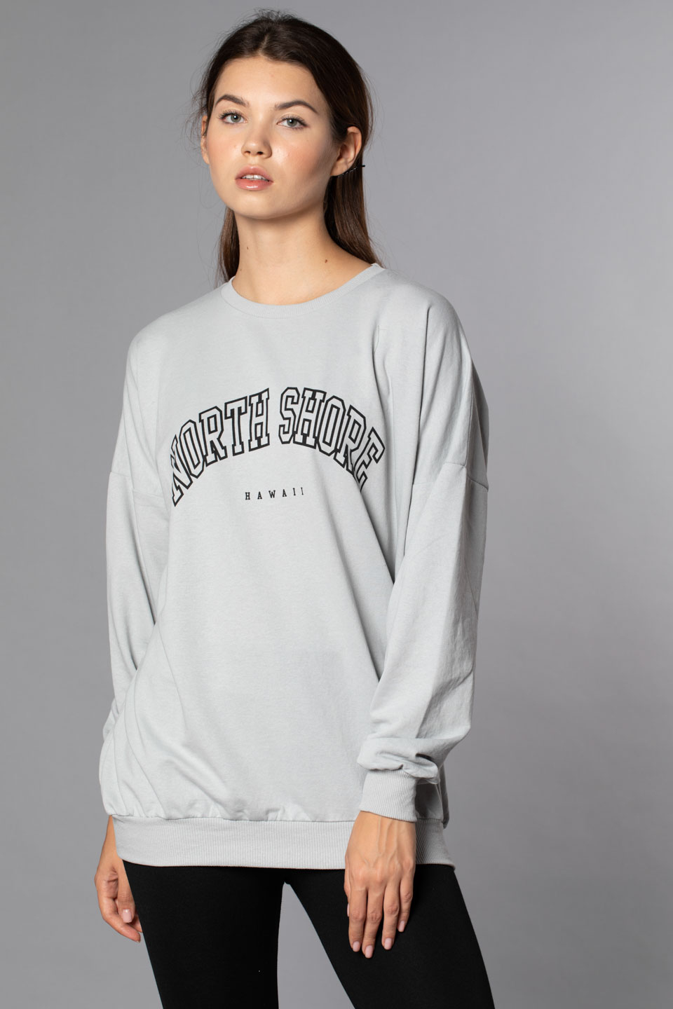 North Shore Baskılı Sweatshirt-B.Gri