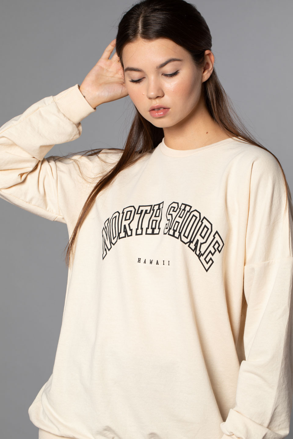 North Shore Baskılı Sweatshirt-Taş