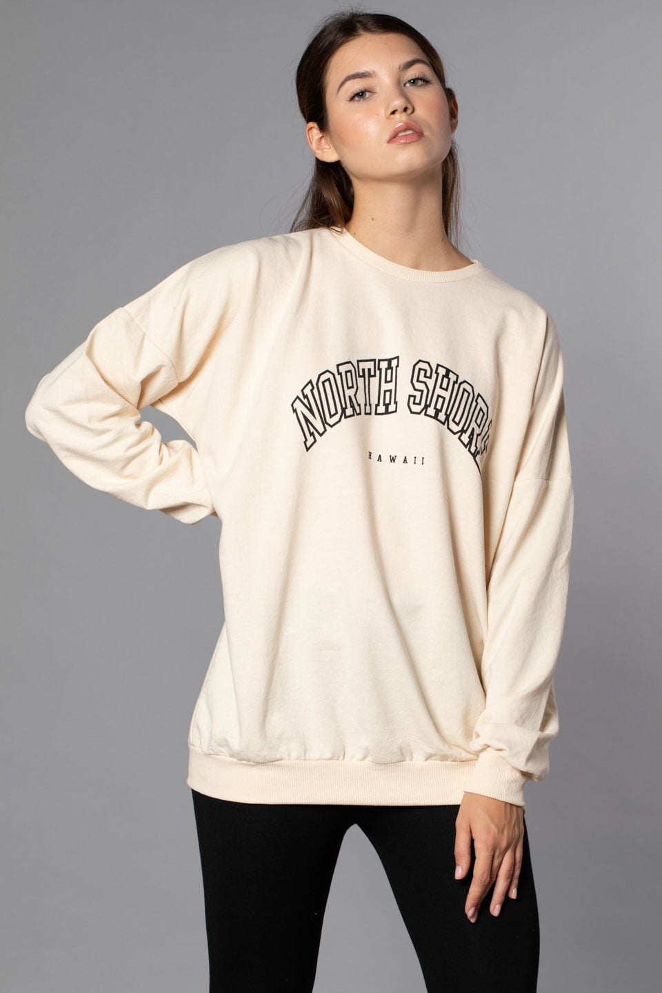 North Shore Baskılı Sweatshirt-Taş