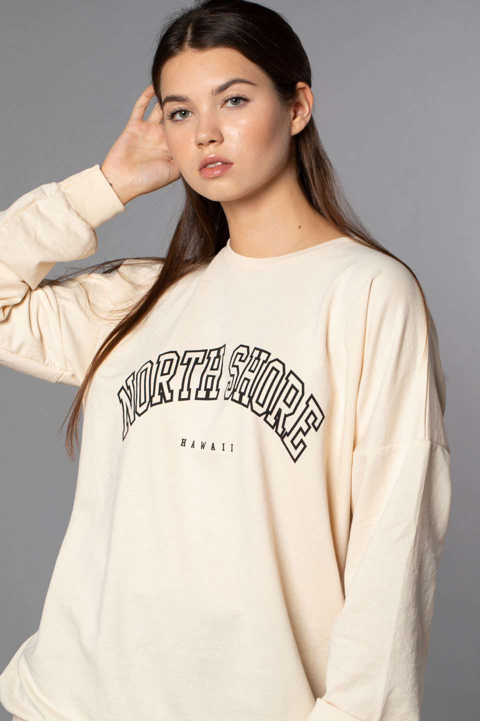 North Shore Baskılı Sweatshirt-Taş