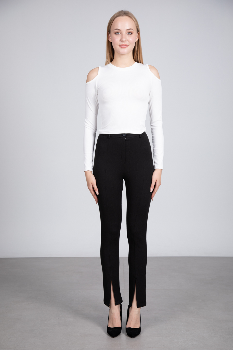 Omuz dekolteli bluz-DVN0506 Ekru