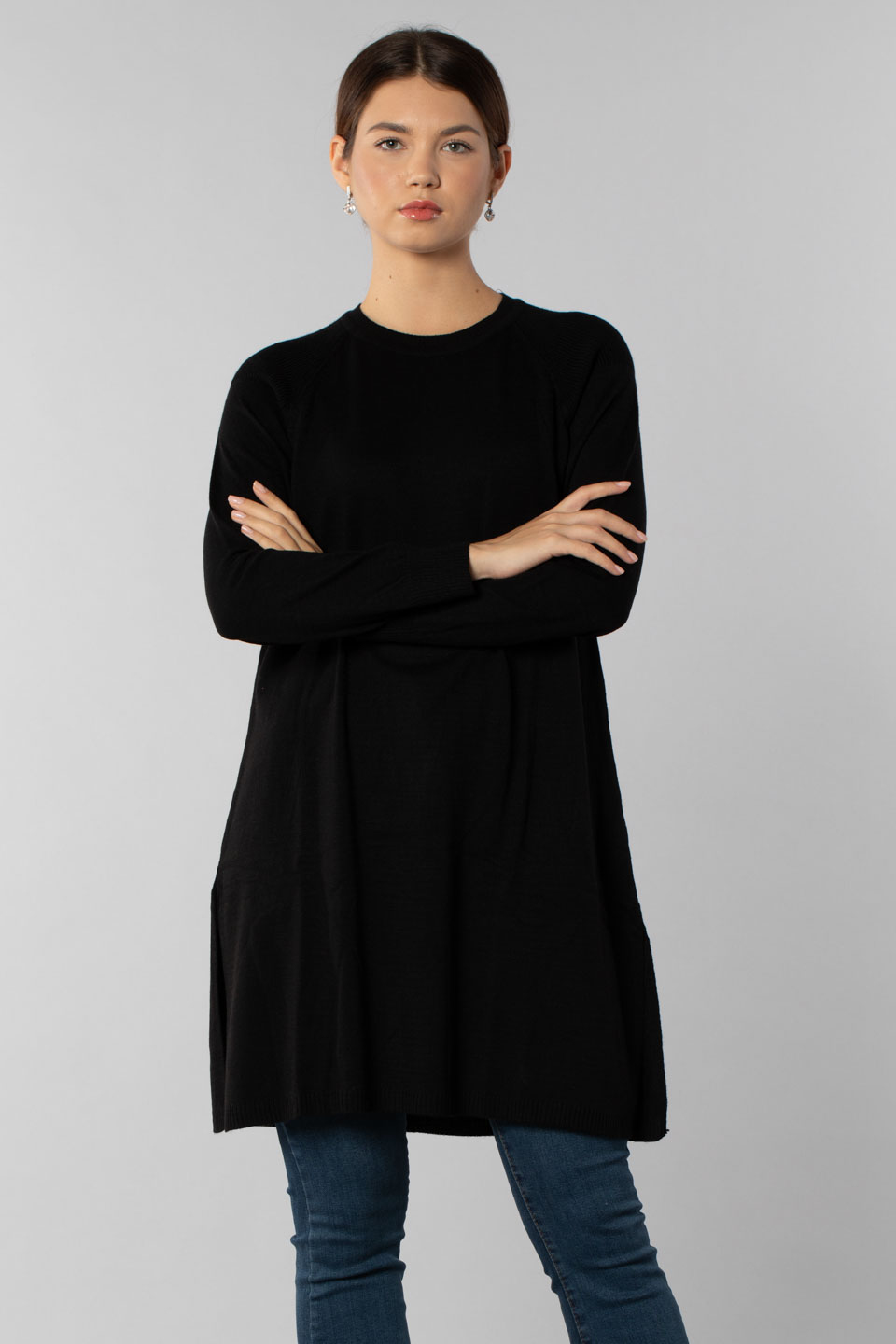 Omuz detaylı bisiklet yaka tunik-1402 Siyah