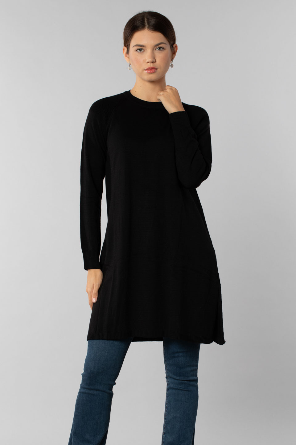 Omuz detaylı bisiklet yaka tunik-1402 Siyah
