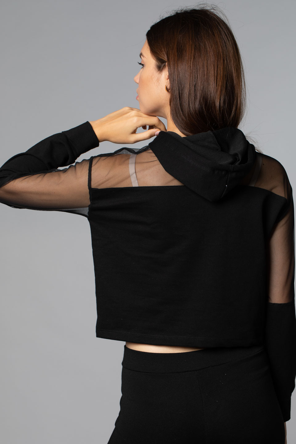 Omuz Detaylı Kapüşonlu Sweatshirt-Siyah