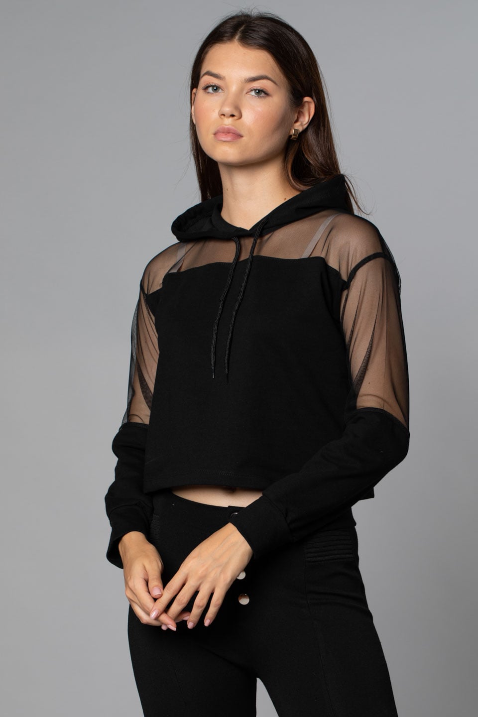 Omuz Detaylı Kapüşonlu Sweatshirt-Siyah