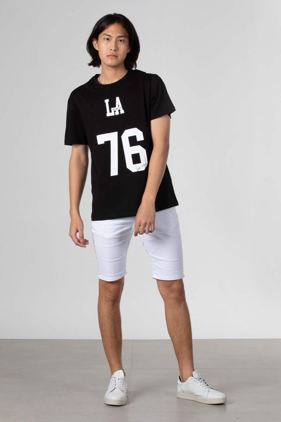 Ön 76 baskılı t-shirt-1005 Siyah