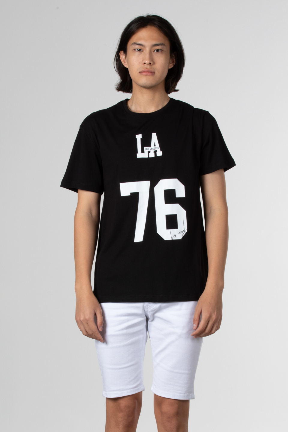 Ön 76 baskılı t-shirt-1005 Siyah