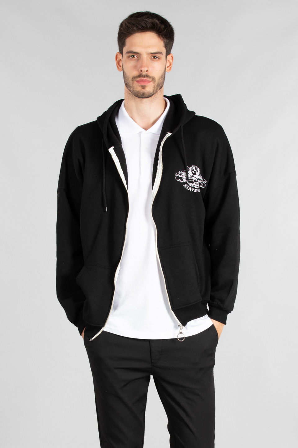 Ön arka baskılı fermuarlı sweatshirt-3940 Siyah