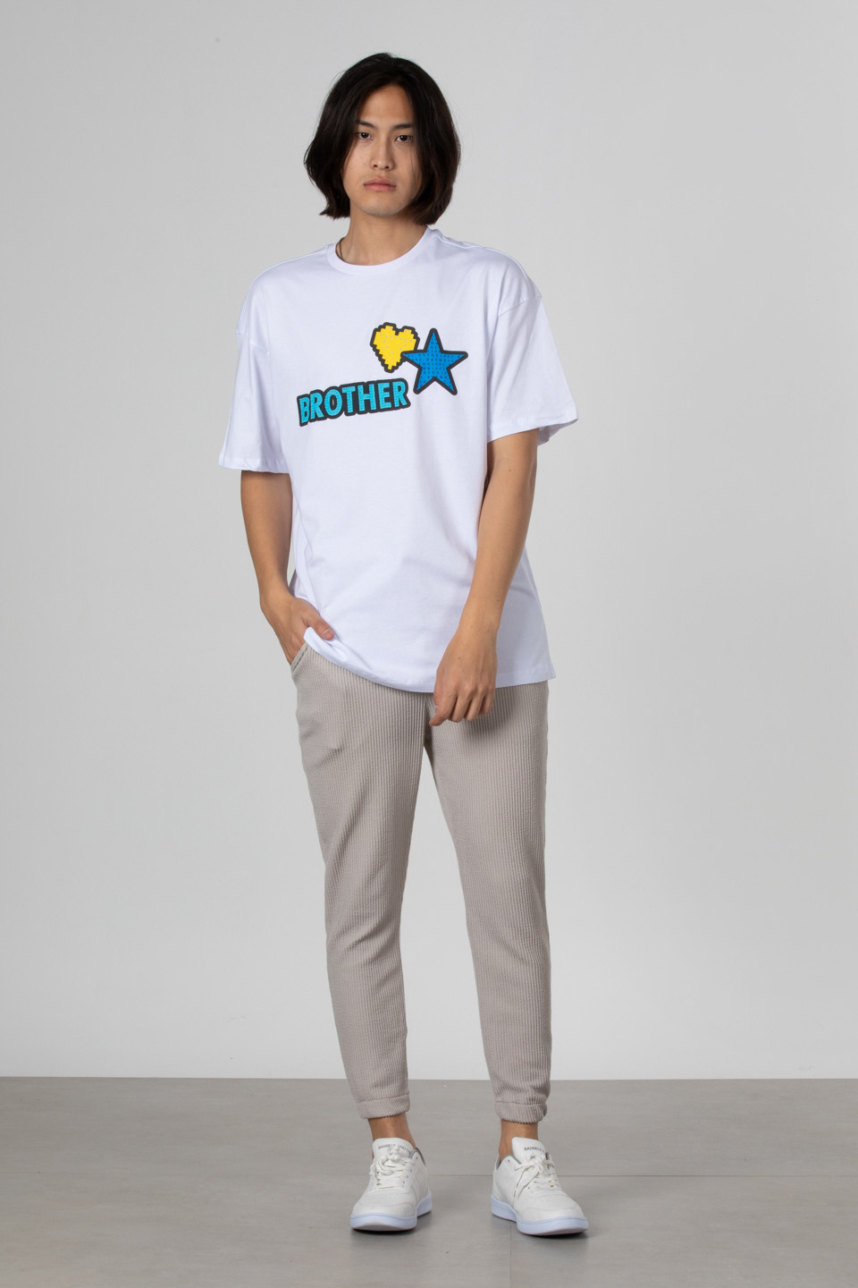 Ön arka baskılı t-shirt-1022 Beyaz