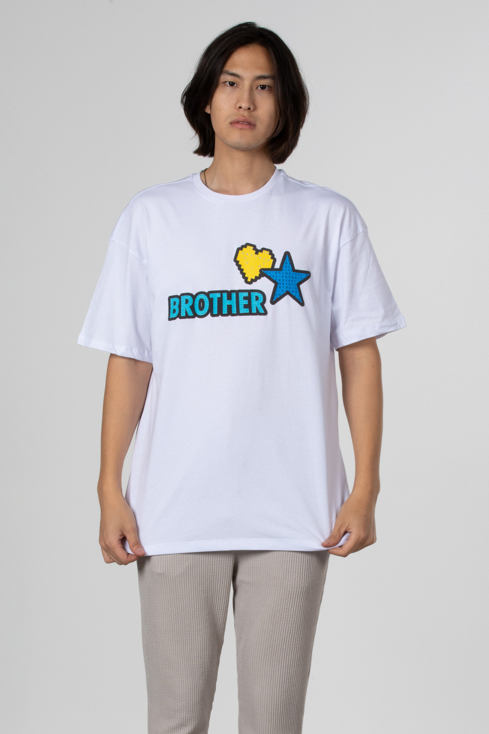 Ön arka baskılı t-shirt-1022 Beyaz