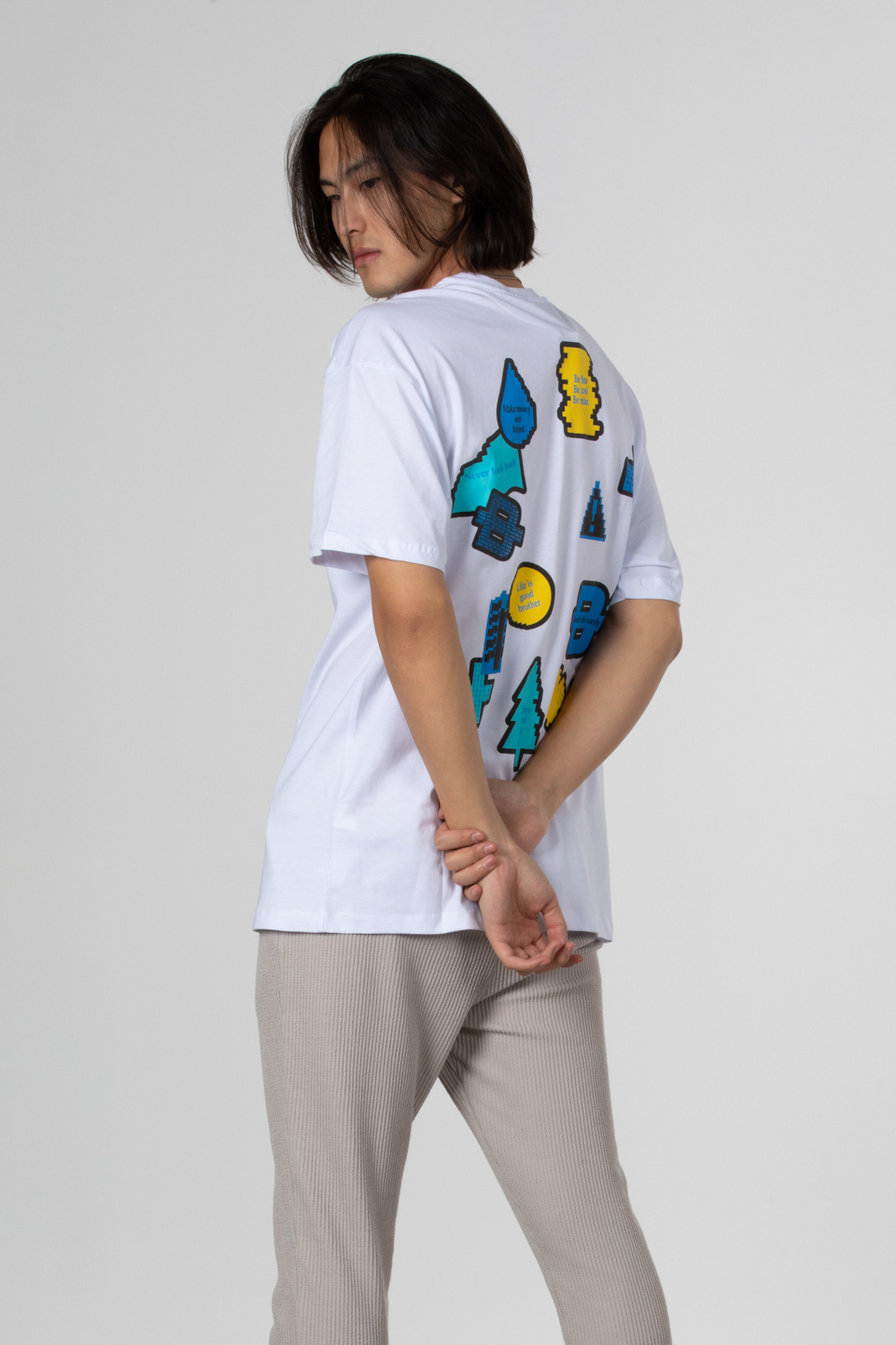 Ön arka baskılı t-shirt-1022 Beyaz
