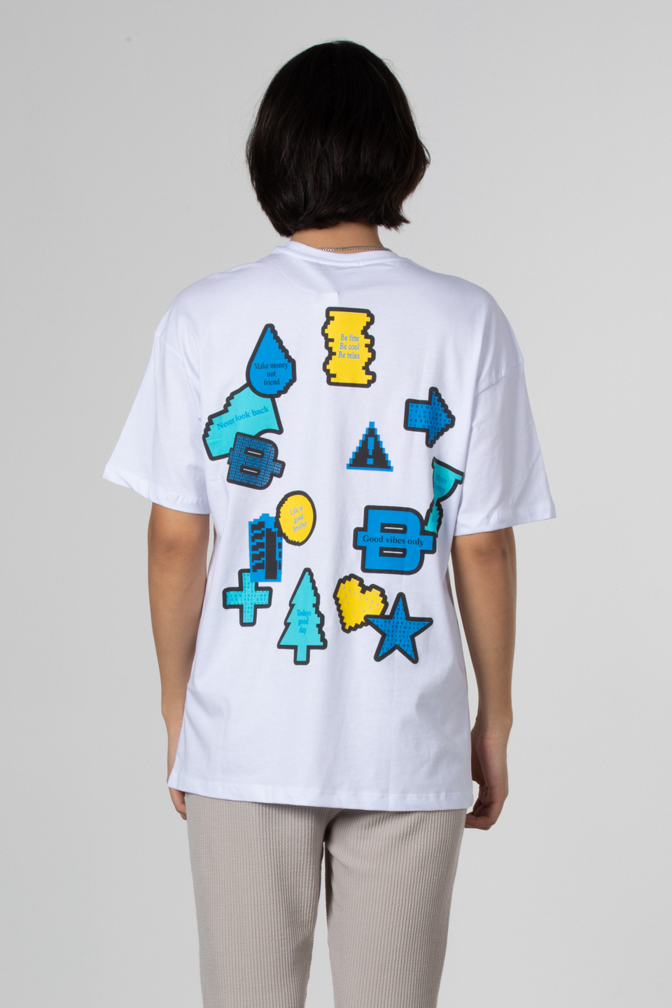 Ön arka baskılı t-shirt-1022 Beyaz
