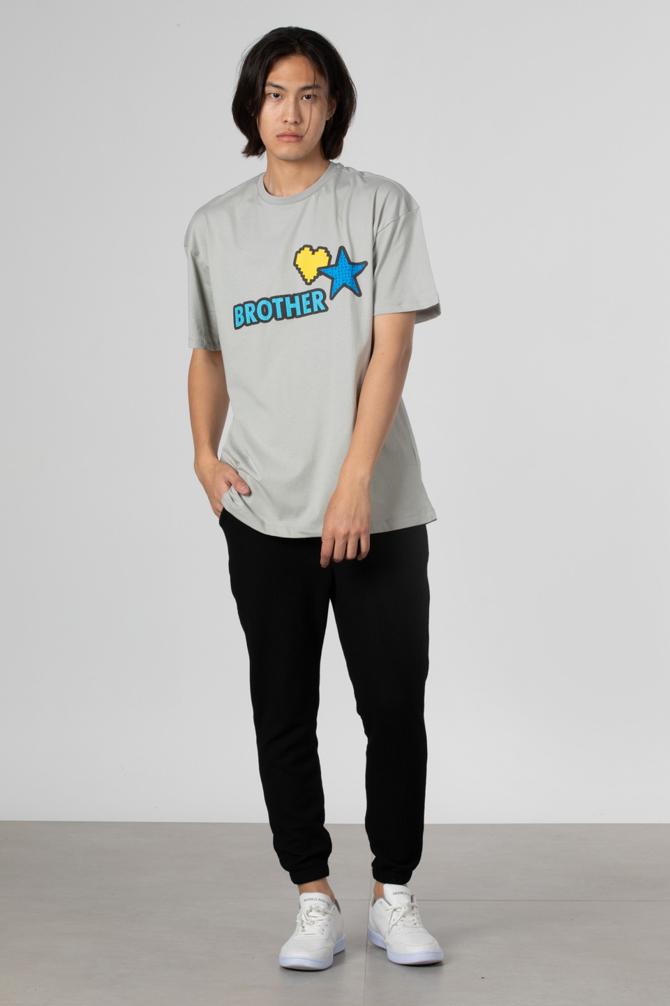 Ön arka baskılı t-shirt-1022 Gri