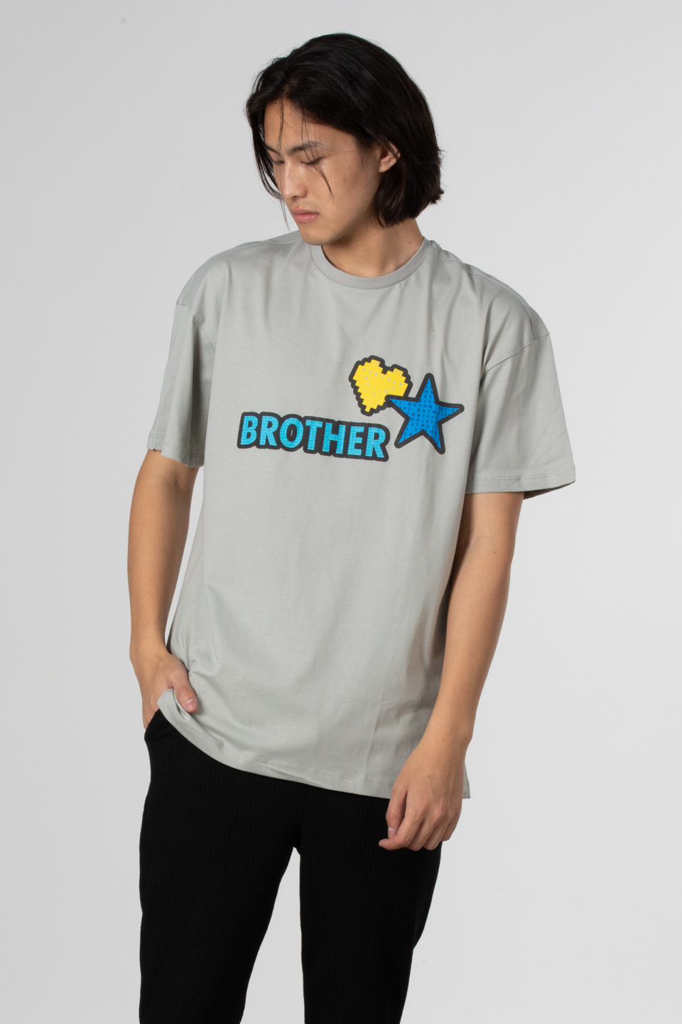 Ön arka baskılı t-shirt-1022 Gri