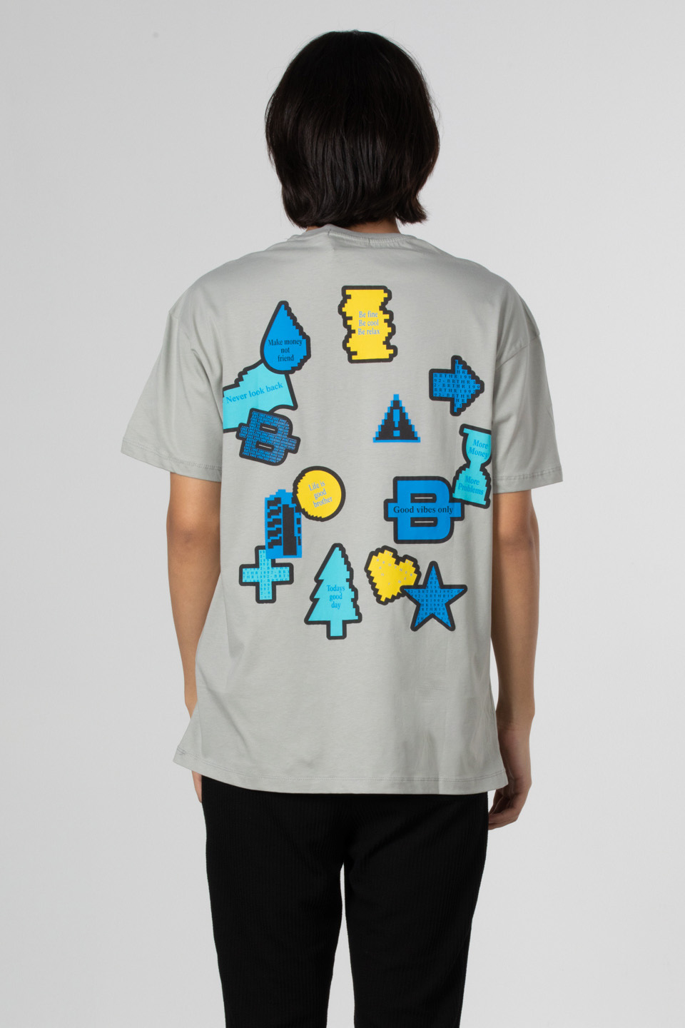 Ön arka baskılı t-shirt-1022 Gri