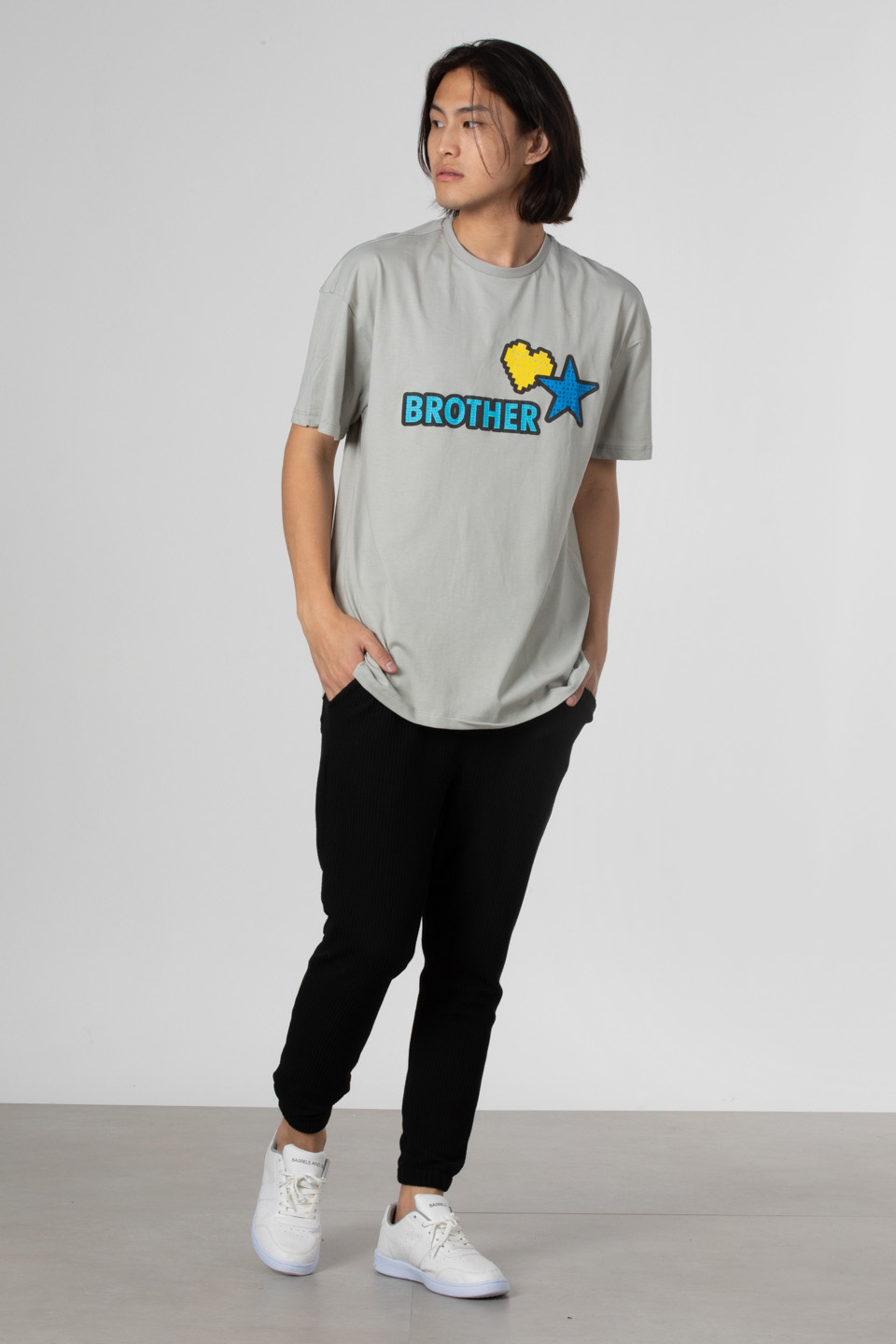 Ön arka baskılı t-shirt-1022 Gri