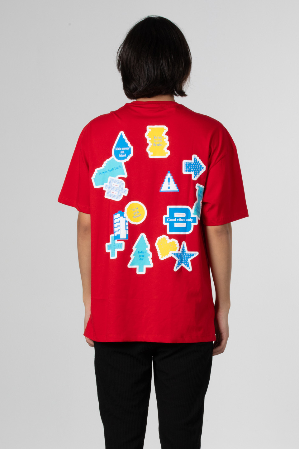 Ön arka baskılı t-shirt-1022 Kırmızı