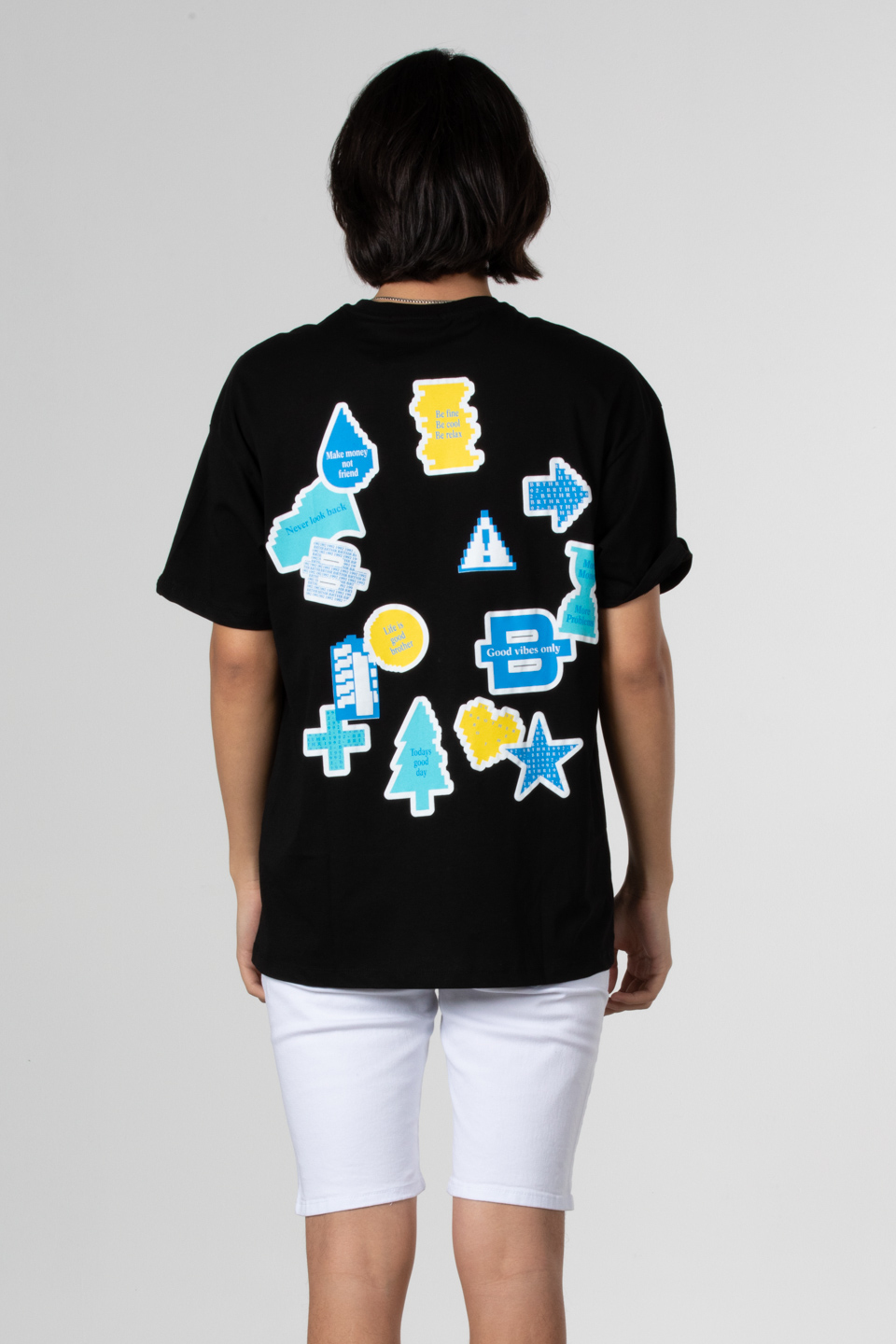 Ön arka baskılı t-shirt-1022 Siyah