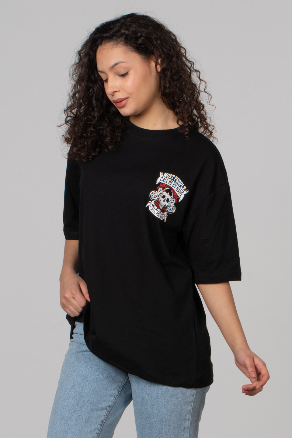 Ön arka baskılı t-shırt-4937 Siyah