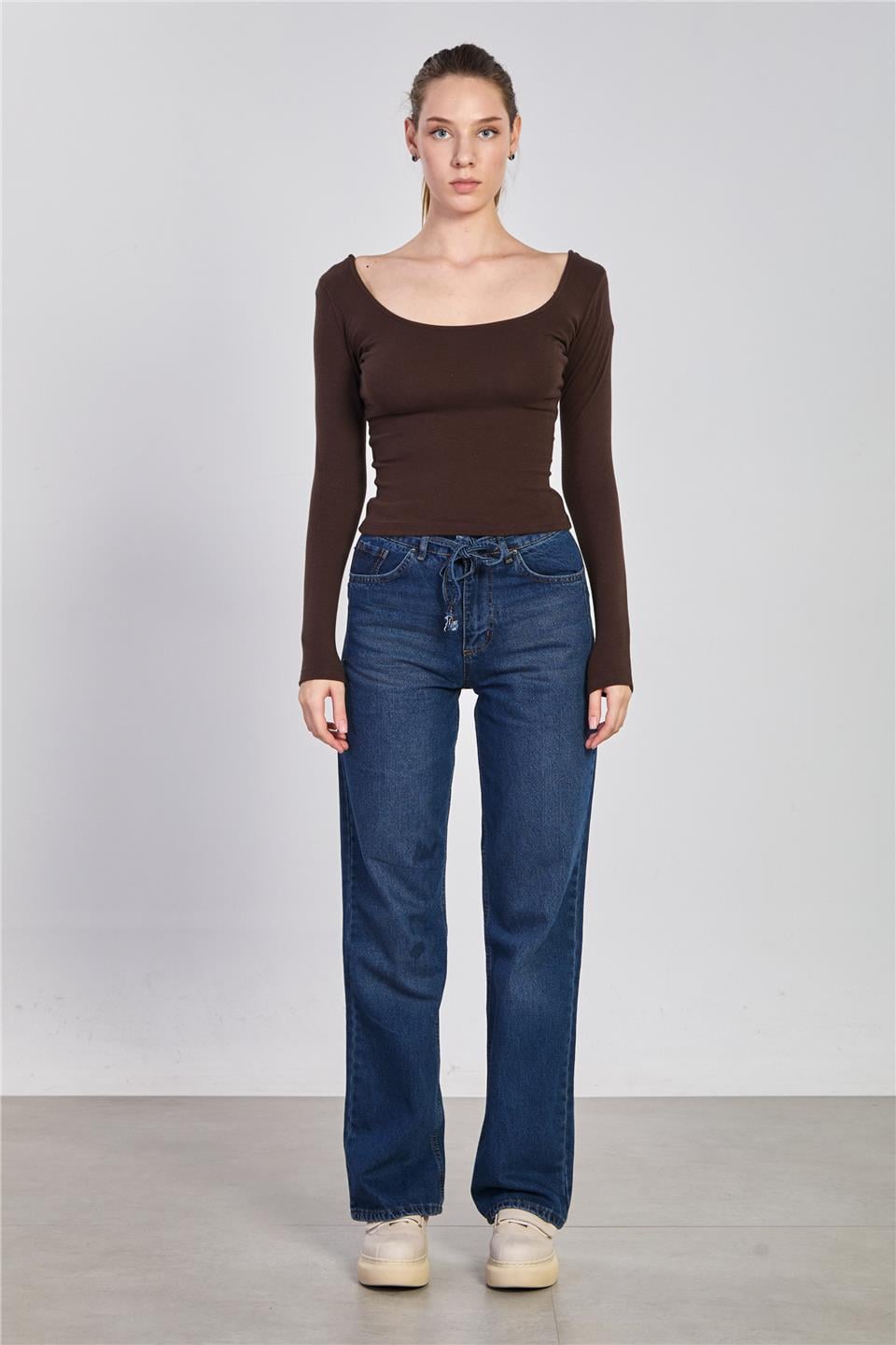 Ön arka kayık yaka body-4410 Kahve