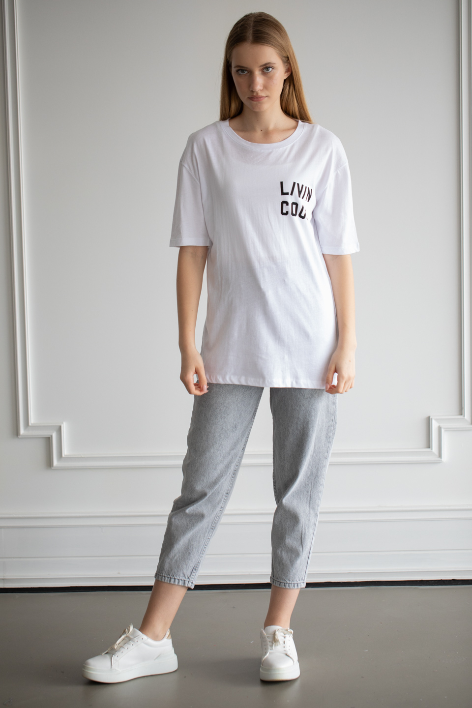 Ön arka lıvın cool baskılı t-shirt-22F-190 Beyaz