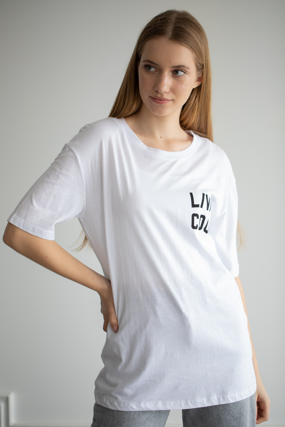Ön arka lıvın cool baskılı t-shirt-22F-190 Beyaz