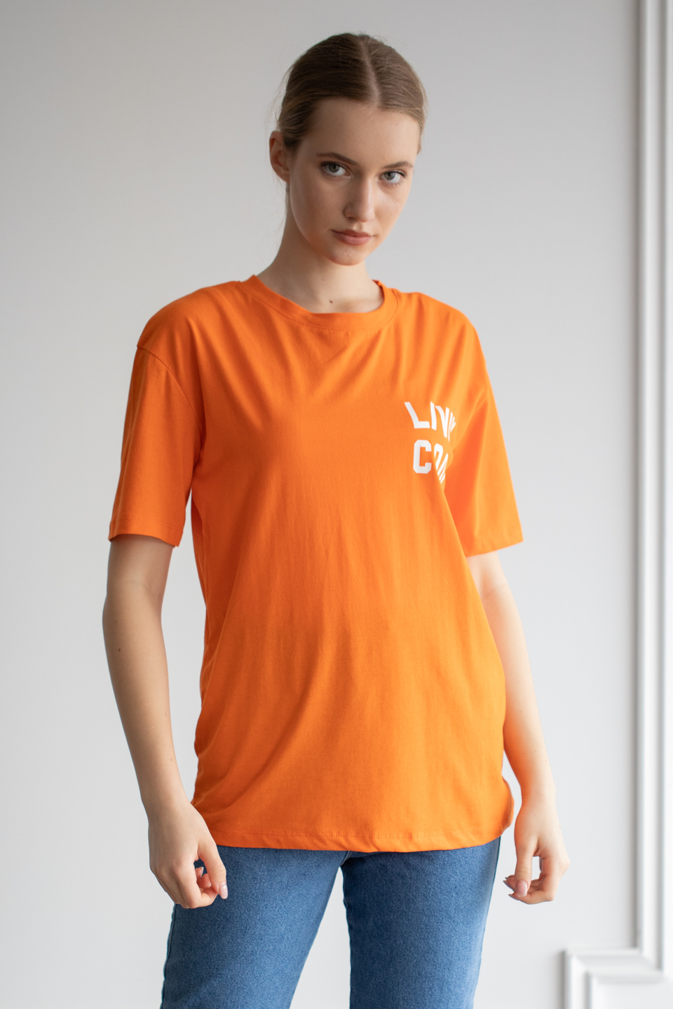 Ön arka lıvın cool baskılı t-shirt-22F-190 Oranj
