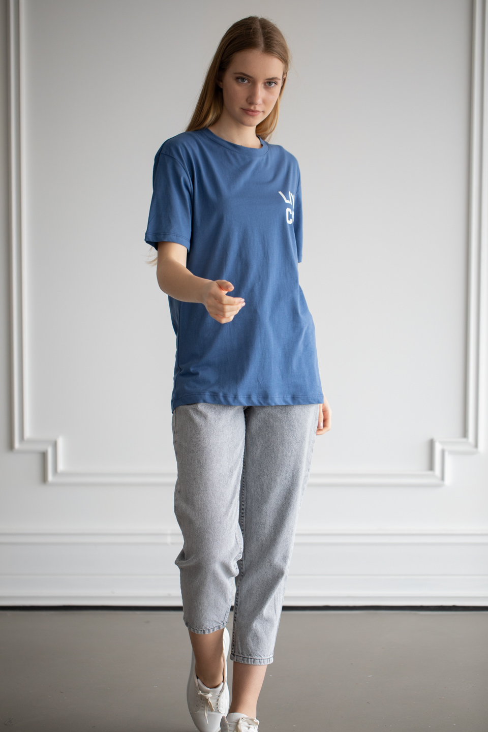 Ön arka lıvın cool baskılı t-shirt-22F-190 İndigo