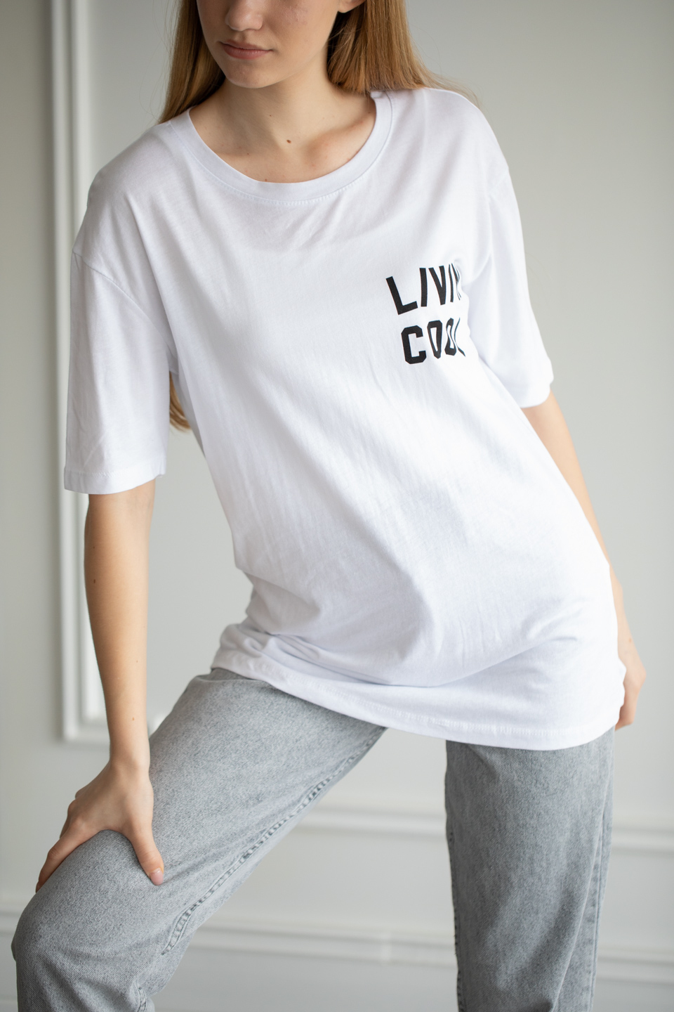 Ön arka lıvın cool baskılı t-shirt-22F-190 Beyaz