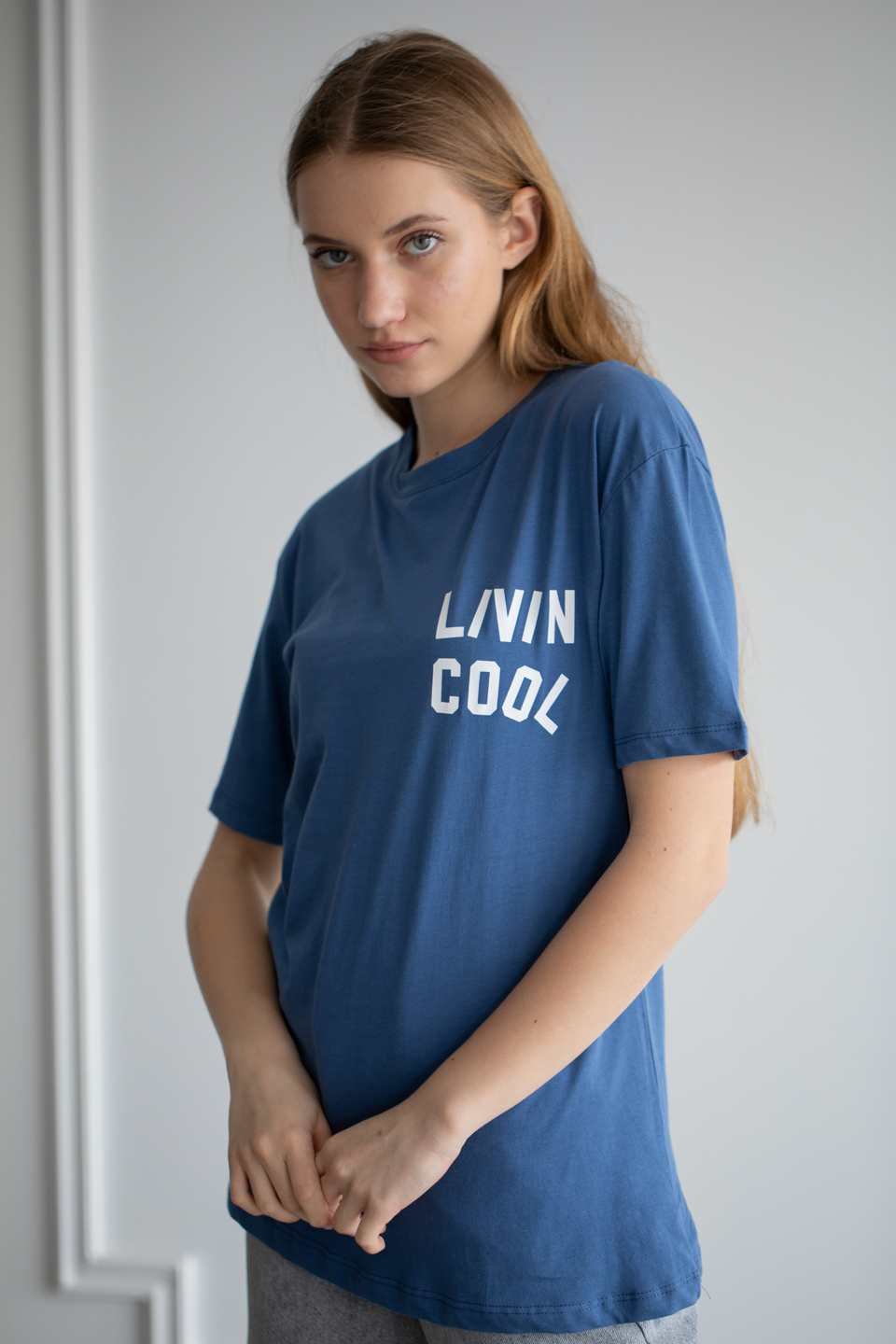 Ön arka lıvın cool baskılı t-shirt-22F-190 İndigo