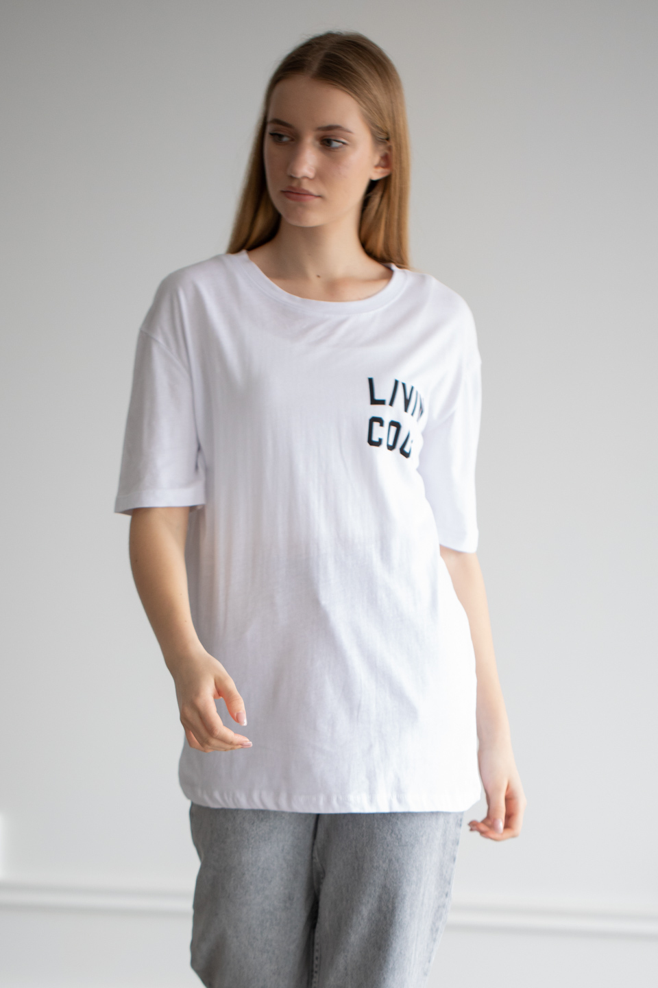 Ön arka lıvın cool baskılı t-shirt-22F-190 Beyaz