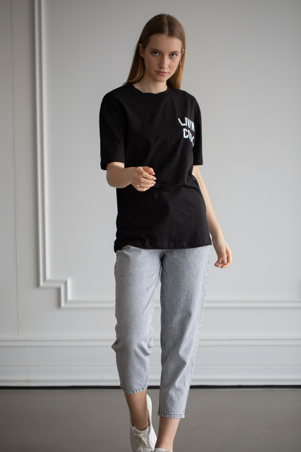 Ön arka lıvın cool baskılı t-shirt-22F-190 Siyah
