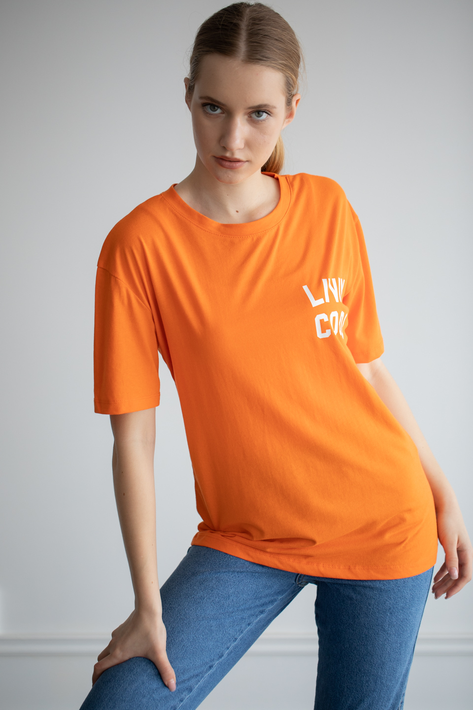 Ön arka lıvın cool baskılı t-shirt-22F-190 Oranj