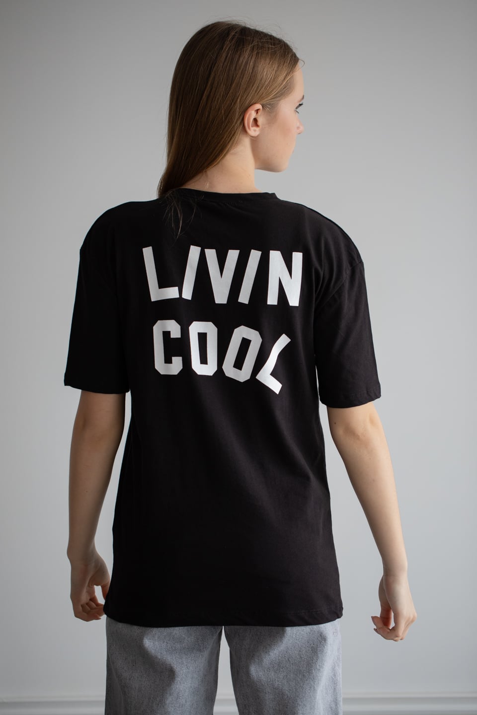 Ön arka lıvın cool baskılı t-shirt-22F-190 Siyah