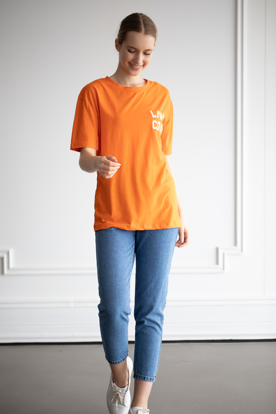 Ön arka lıvın cool baskılı t-shirt-22F-190 Oranj