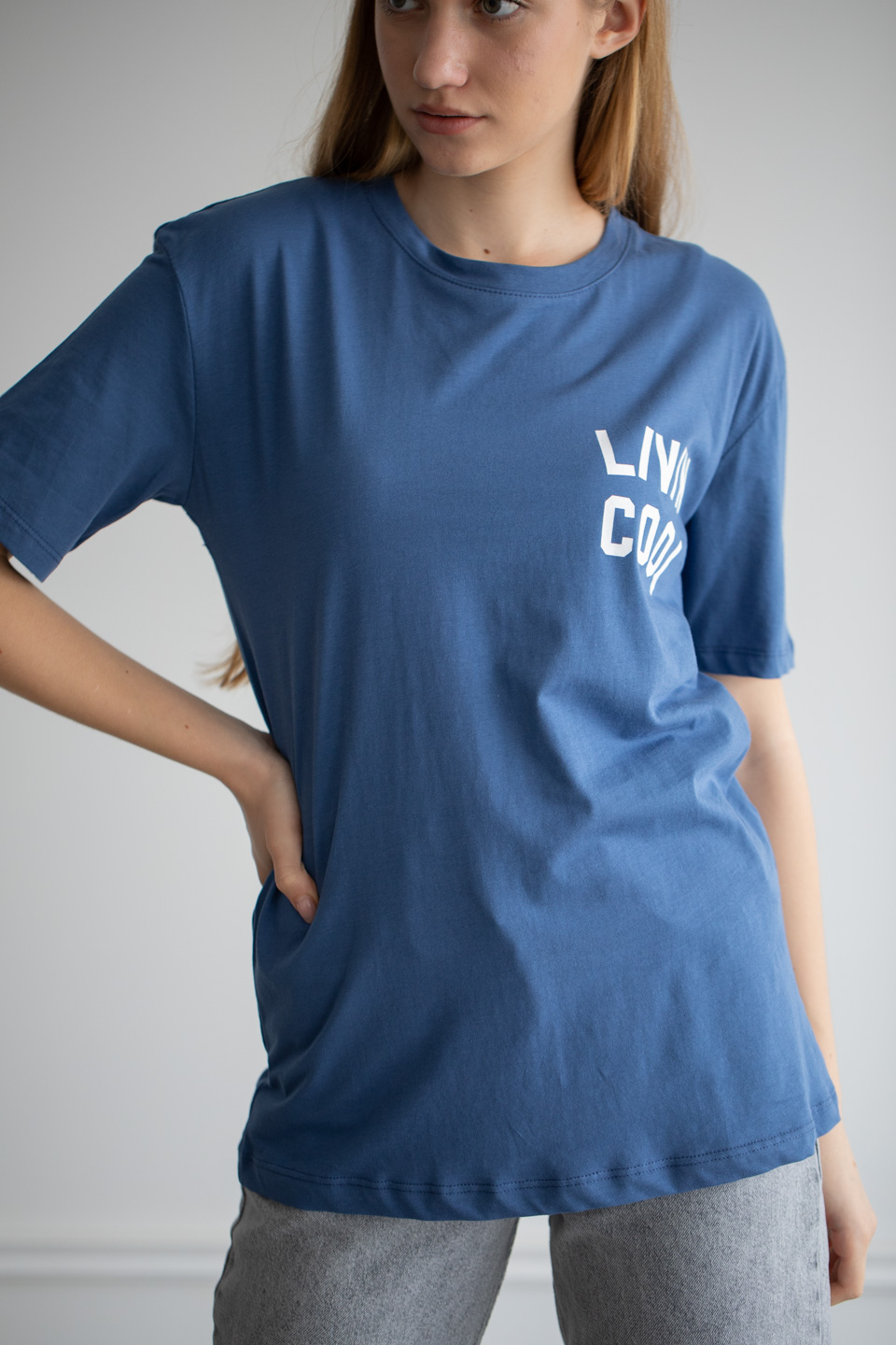 Ön arka lıvın cool baskılı t-shirt-22F-190 İndigo