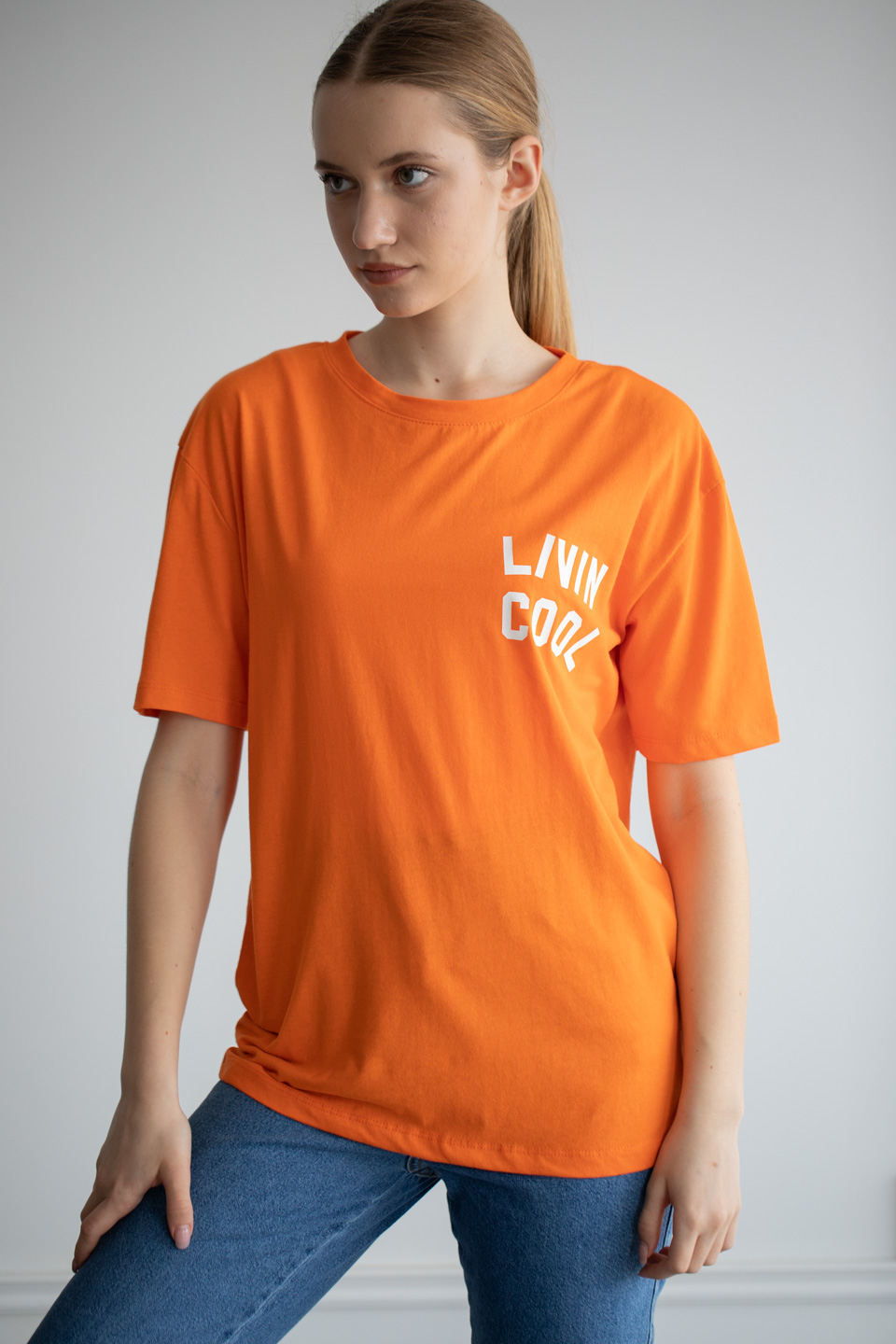 Ön arka lıvın cool baskılı t-shirt-22F-190 Oranj