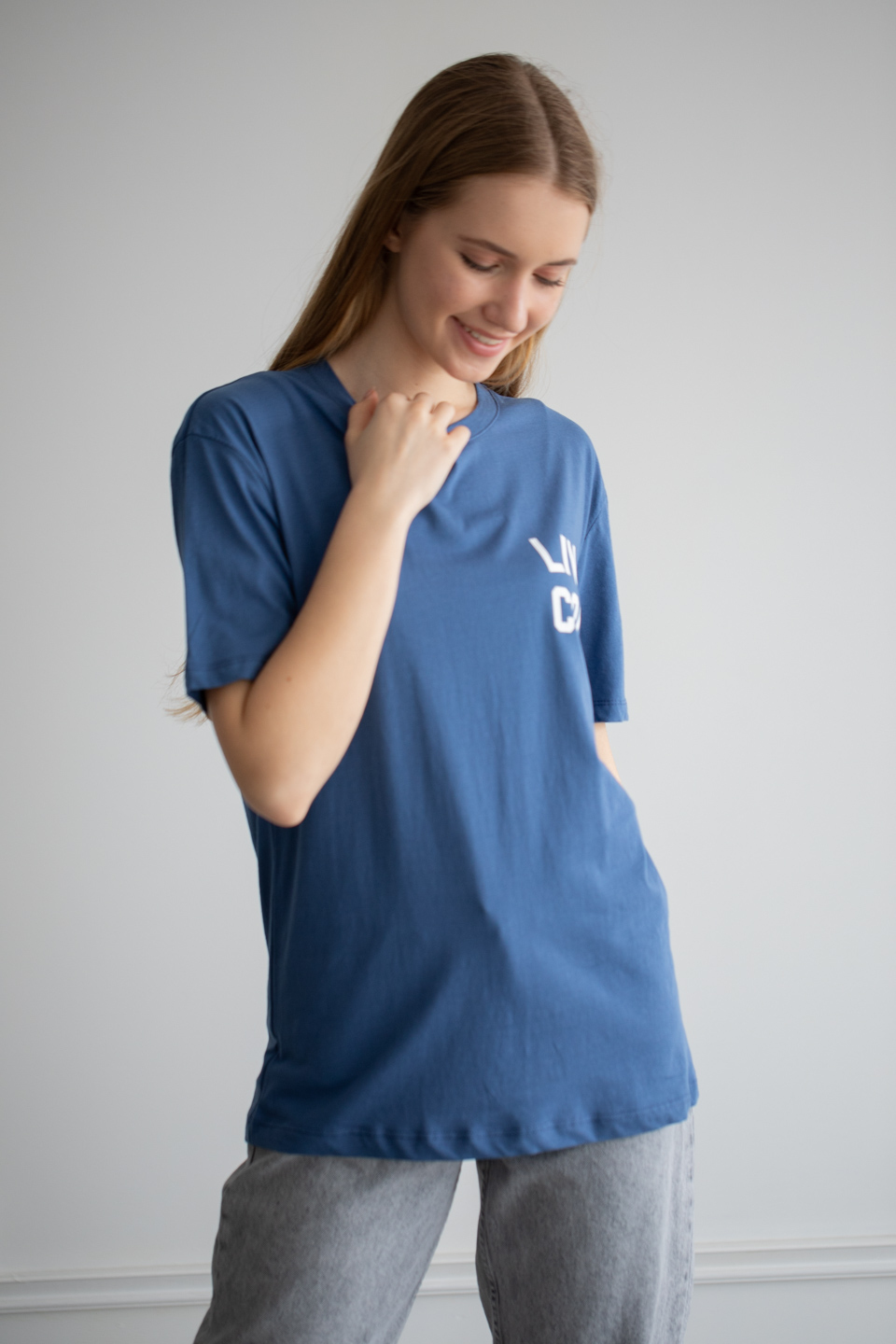 Ön arka lıvın cool baskılı t-shirt-22F-190 İndigo