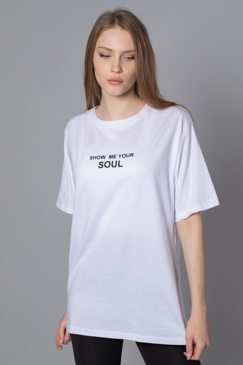 Ön arka yazı baskılı t-shırt-4677 Beyaz