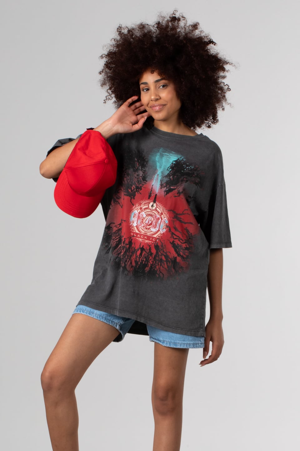 Ön baskılı oversize t-shirt-3580 Antrasit K.Y.